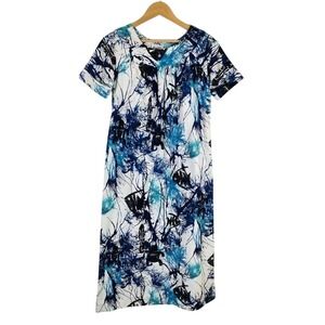 Vintage Paradise XXS Hawaii Native Stamp Blue White Short Sleeve Midi Dress